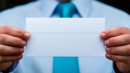 Professional man presents blank business card in hand networking essential blank card for contact information exchange