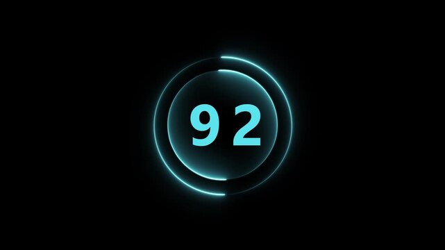 Illuminated Neon Circle Displaying Number 92 On Dark Background numeral digit