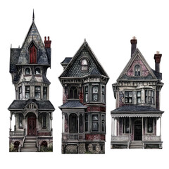 Naklejka premium Creepy Victorian houses with spooky atmosphere