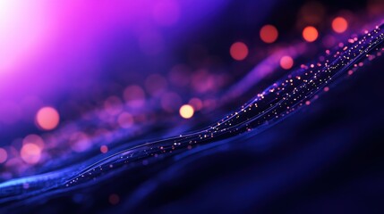A vibrant abstract scene with flowing lines and soft bokeh lights in purple and orange, evoking a dreamy atmosphere.