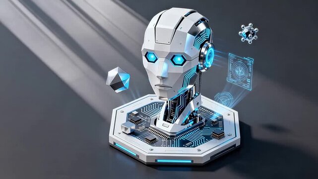 Futuristic robot head with glowing circuits