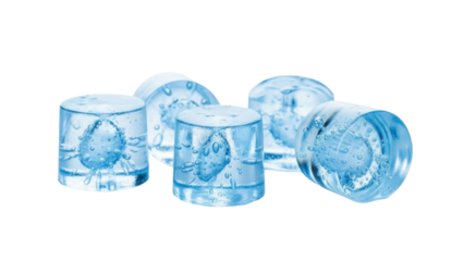 Isolated Clear Sculptural Ice Cubes with Trapped Air Bubbles, Cooling Effect, and Refreshment
