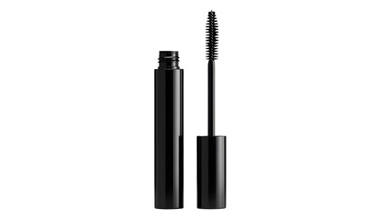 Black Mascara Tube and Wand Product Shot Isolated on White Background