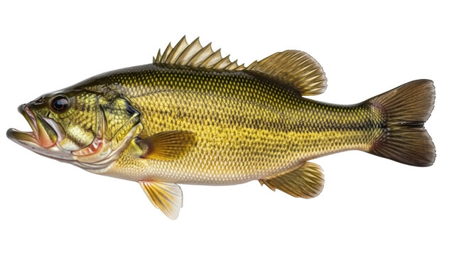 Isolated Largemouth Bass specimen, fresh water game fish popular with recreational anglers