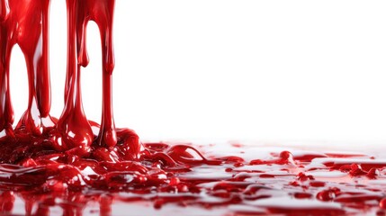 This striking image showcases a vibrant red fluid spilling artistically, evoking feelings of passion and intensity while highlighting the beauty of color and motion in art.