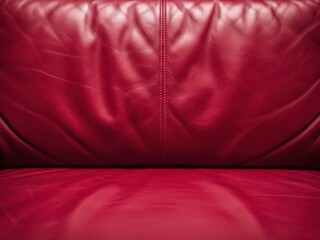 Red leather sofa upholstery texture closeup