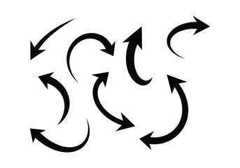 Black arrows collection in circular motion isolated on white background