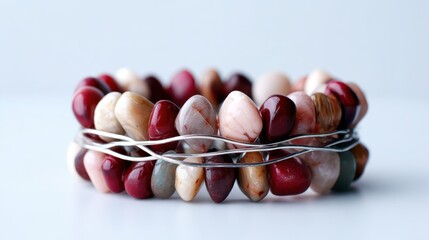 This artistic image displays an elegant multicolor stone bead bracelet, showcasing craftsmanship and creativity, making it an ideal visual for fashion and jewelry marketing initiatives.