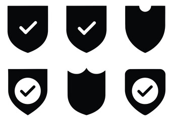 Collection of six shield icons with checkmarks and variations