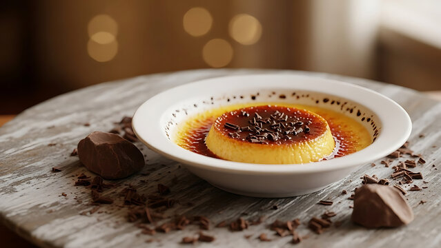 Dessert Caramel Flan with Chocolate Topping