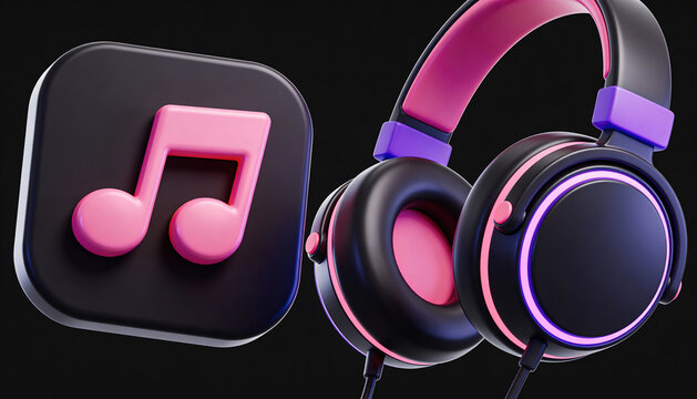 Stylish 3D headphones icon representing music streaming, audio apps, podcasts, entertainment platforms, and digital media experiences.