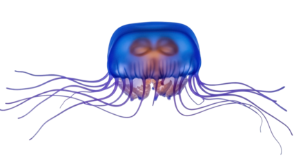 Isolated jellyfish floating in water, deep-sea creature with tentacles and dome-shaped bell