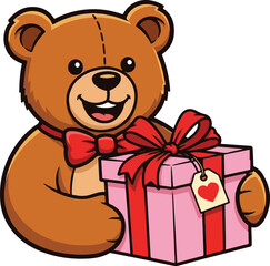 Fototapeta premium Teddy Bear Holding Gift Box