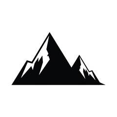 a minimalist depiction of jagged mountain peaks in stark black silhouette against a clean white background conveys a sense of wilderness