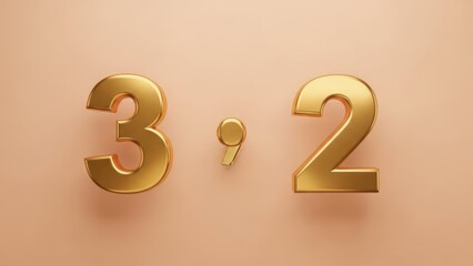 3D Golden Numbers 3 and 2 with Comma on Pastel Background