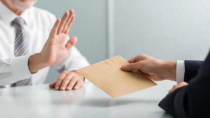Businessman refuses to accept envelope with bribe money, showing integrity and honesty