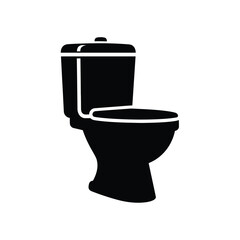 a simple black and white silhouette depiction of a standard flush toilet showing the tank and bowl clearly outlined high quality