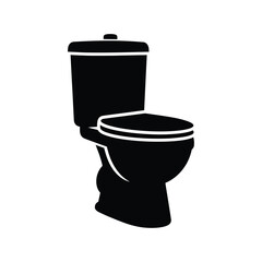 A simple black and white silhouette depicts a standard toilet showing its tank and bowl design clearly focusing on sanitation