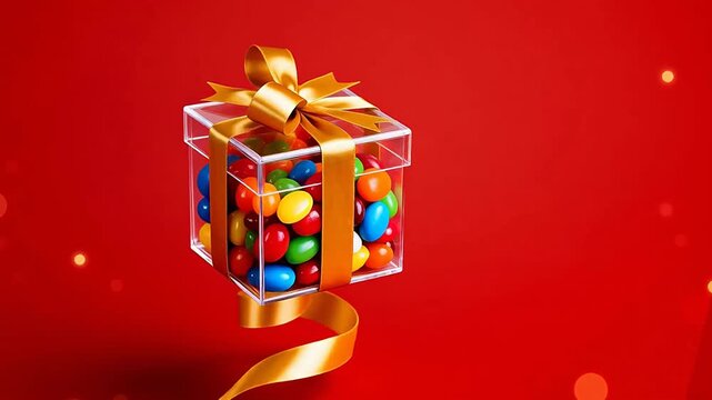 Gift box filled with colorful candies