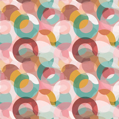 Minimalistic circles seamless geometric pattern, soft rings, flat pastel colors