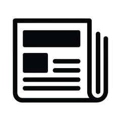 A simple black and white line drawing depicts a folded newspaper with internal rectangular sections and clearly defined edges high quality