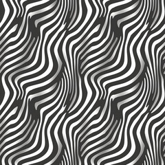 Geometric waves optical distortion seamless pattern, minimal monochrome