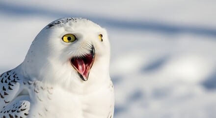 Snowy Owl Yawning in a Winter Wonderland.
