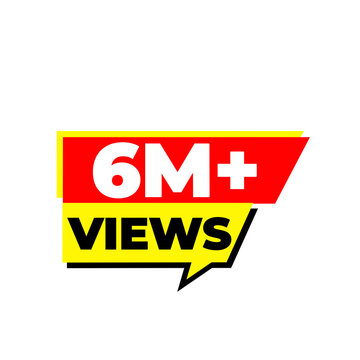 6M Views PNG, Red Social Reach Counter, Audience Engagement Badge, Viral Trend Label, Viewer Graphic Sticker, Digital Content Design