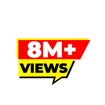 8M Views PNG, Red Viewer Reach Counter, Popularity Engagement Badge, Viral Audience Label, Social Sticker Design, Trendy Media Graphic