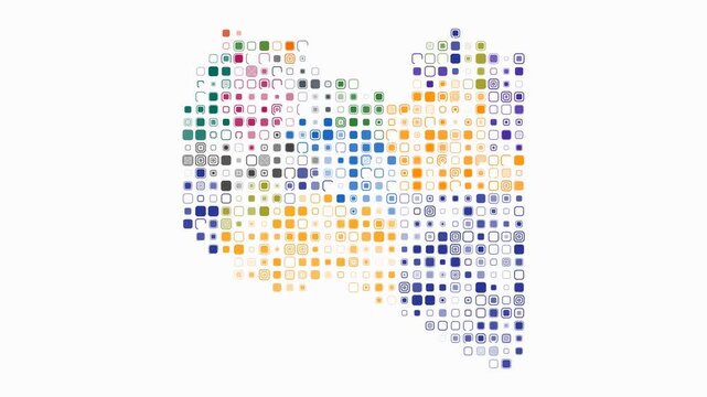 Libya animated country shape. Pulsating colored dots on the map of the country. Large size rounded square blocks. Digital style Libya map on white background. Beautiful animation video.