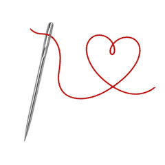 Needle and heart shape thread isolated on transparent background isolated on transparent background