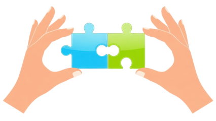 Isolated Hands holding two jigsaw puzzle pieces, business concept of teamwork and success