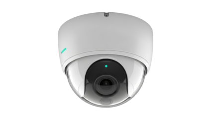 Isolated dome-shaped surveillance camera for security video on patrol with wide-angle view