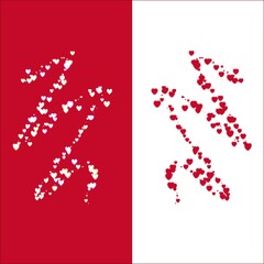 Creative Red and White Vertical Split Background with Floating Hearts.