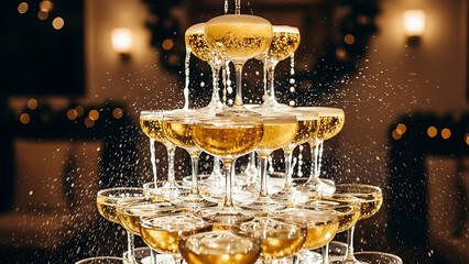 Champagne Glasses Stacked Tower