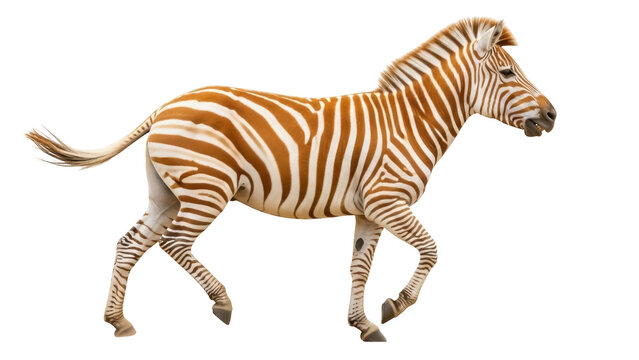 Isolated Zebra on the move, wild animal with orange and white stripes, ungulate mammal - Powered by Adobe