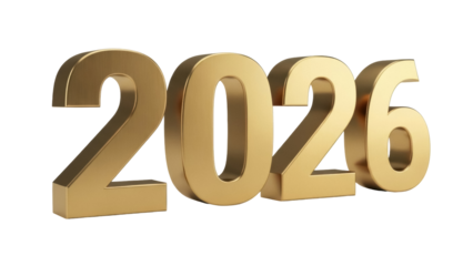 Isolated 2026 golden 3D rendering for future, celebration and upcoming year concept design