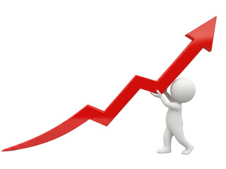 Person holding up red arrow chart isolated on transparent background isolated on transparent background