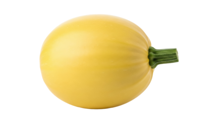 Isolated yellow summer squash close-up, a fresh, bright vegetable with a firm texture and green stem