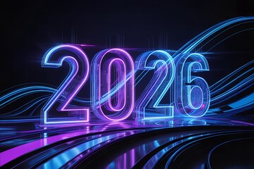 Neon Glowing 2026 with Futuristic Waves