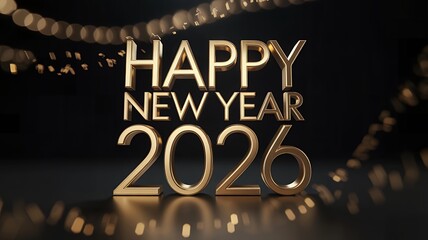 Golden Happy New Year 2026 Greeting with Bokeh Lights