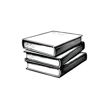 Black and white illustration of a stack of old books, vintage engraving style vector