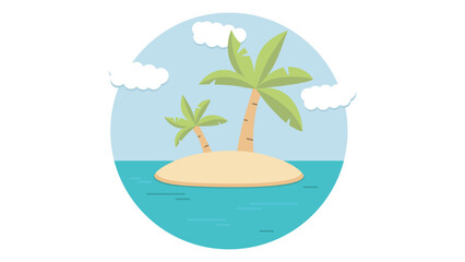Summer landscape of the tropical island in the ocean with palm trees flat.The sandy beach on the seashore. Rest in the resort. © vectorassets