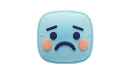 Isolated blue square sad emoji with a downturned mouth and drooping eyes expressing sadness mood