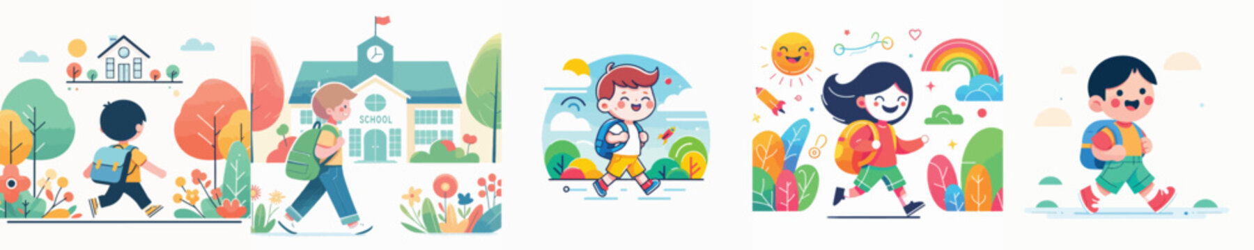 Abstract vector background with colorful lines and an artistic pattern of school alphabet letters and cartoon flowers designed for a children's birthday card illustration