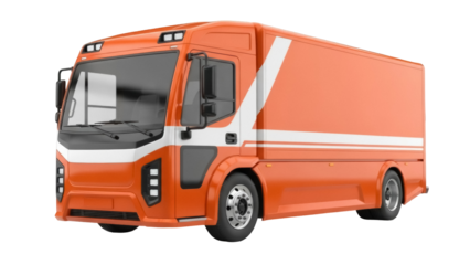 Isolated orange box truck for cargo delivery, commercial van design for moving services