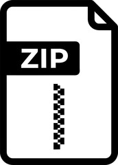 Zip file icon. Archive document simple symbol, compressed data storage sign in black and white style. Vector illustration