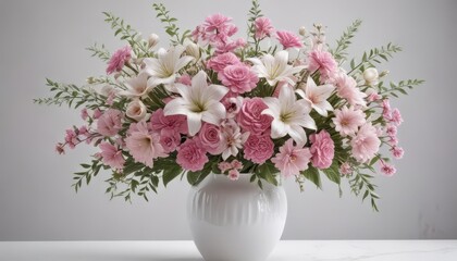 Fototapeta premium Exquisite pink and white flower bouquet in a modern vase , garden style , modern decor, flowers