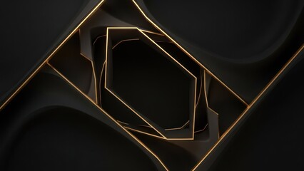 Abstract nested geometric structure with gold edging, dark background