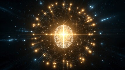 Conceptual image of a glowing human brain surrounded by a network of interconnected nodes, symbolizing AI